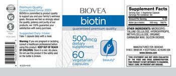 BIOVEA Biotin 500 mcg - supplement