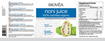 BIOVEA Noni Juice 100% Certified Organic - supplement