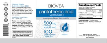 BIOVEA Pantothenic Acid (Vitamin B5) 500 mg - supplement