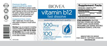 BIOVEA Vitamin B12 500 mcg Fast Dissolve Cherry Flavor - supplement