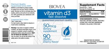 BIOVEA Vitamin D3 Fast Dissolve 50 mcg Cherry Flavor - supplement