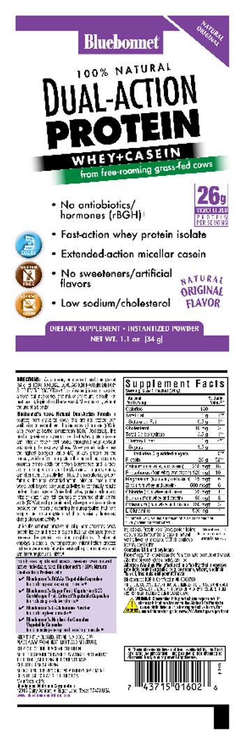 Bluebonnet 100% Natural Dual-Action Protein Natural Original Flavor - supplement