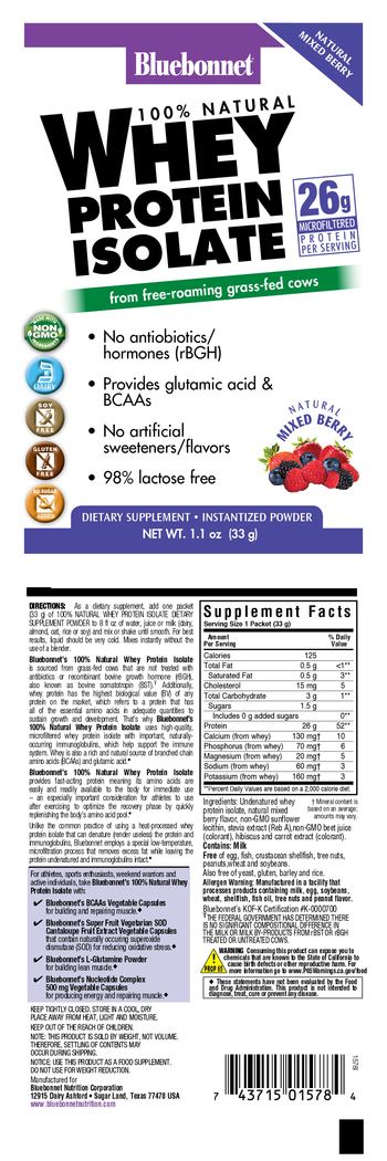 Bluebonnet 100% Natural Whey Protein Isolate Natural Mixed Berry - supplement