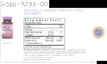 Bluebonnet Earth Sweet Chewable Vitamin B-12 & Folic Acid Natural Raspberry Flavor - supplement