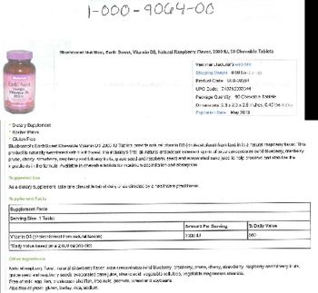 Bluebonnet Earth Sweet Chewable Vitamin D3 2000 IU Natural Raspberry Flavor - supplement