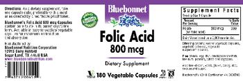 Bluebonnet Folic Acid 800 mcg - supplement