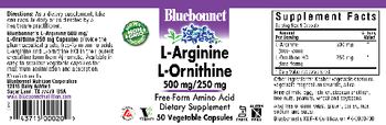 Bluebonnet L-Arginine 500 mg L-Ornithine 250 mg - supplement