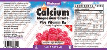 Bluebonnet Liquid Calcium Magnesium Citrate plus Vitamin D3 Natural Raspberry Flavor - supplement