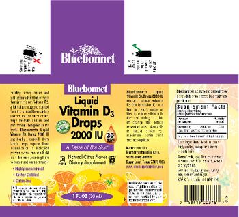 Bluebonnet Liquid Vitamin D3 Drops 2000 IU Natural Citrus Flavor - supplement