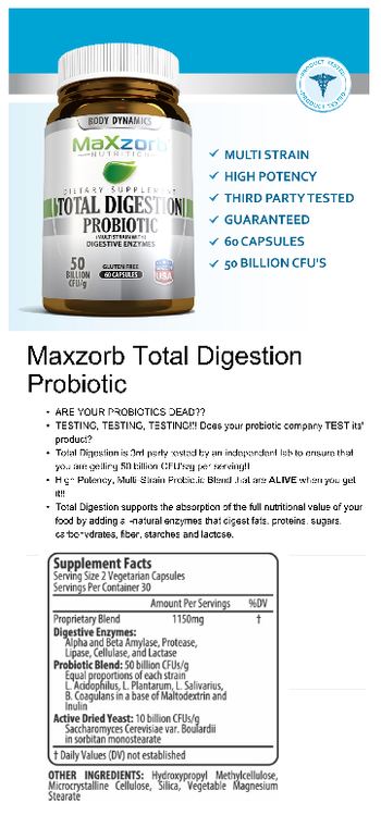 Body Dynamics MaxZorb Nutrition Total Digestion Probiotic - supplement