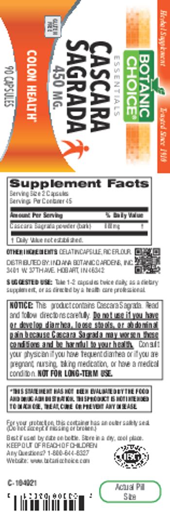 Botanic Choice Cascara Sagrada 450 mg - herbal supplement