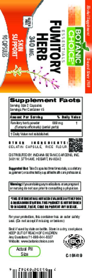 Botanic Choice Fumitory Herb 340 mg - herbal supplement