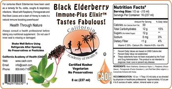 California Academy Of Health Black Elderberry Immune-Plus Elixir - 