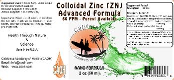 California Academy Of Health Colloidal Zinc (ZN) 60 PPM Advanced Formula - supplement