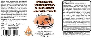 California Academy Of Health Herbal Natural Anti-Inflammatory & Joint Support Vegetarian Formula - nutritional supplement