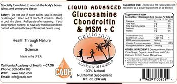 California Academy Of Health Liquid Advanced Glucosamine Chondroitin & MSM + C - nutritional supplement