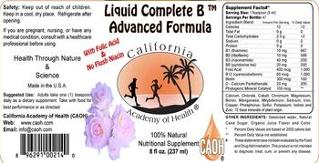 California Academy Of Health Liquid Complete B Advanced Formula - nutritional supplement