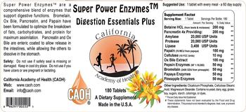 California Academy Of Health Super Power Enzymes Digestion Essentials Plus - supplement