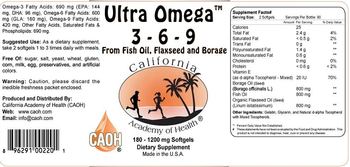 California Academy Of Health Ultra Omega 3 - 6 - 9 - supplement