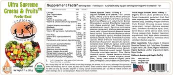 California Academy Of Health Ultra Supreme Greens & Fruits Powder Blend - supplement
