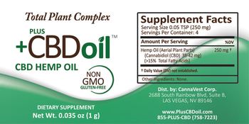 CannaVest Total Plant Complex Plus +CBD Oil - supplement
