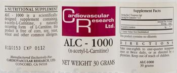 Cardiovascular Research ALC - 1000 - a nutritional supplement