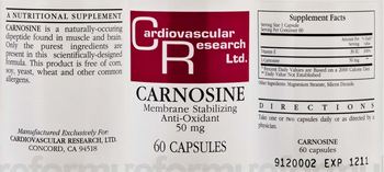 Cardiovascular Research Carnosine - a nutritional supplement