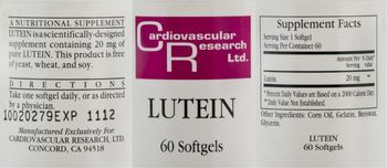 Cardiovascular Research Lutein - a nutritional supplement