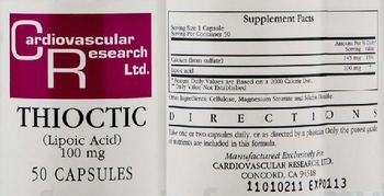 Cardiovascular Research Thiotic (Lipoic Acid) 100 mg - 