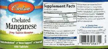 Carlson Chelated Manganese 20 mg - supplement
