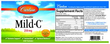 Carlson Chewable Mild-C 250 mg Natural Tangerine Flavor - supplement