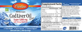 Carlson Cod Liver Oil Gems Super 1,000 mg with 10 mcg (400 IU) D3 - supplement
