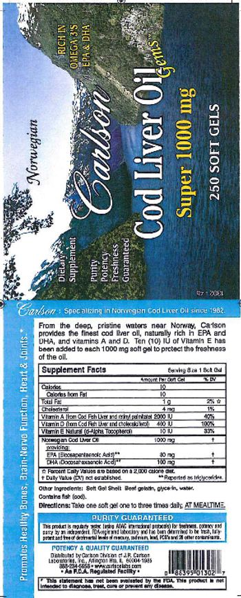 Carlson Cod Liver Oil Gems Super 1000 mg - supplement
