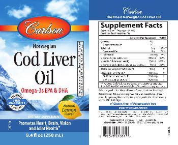 Carlson Cod Liver Oil Natural Lemon Flavor - supplement