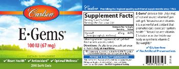 Carlson E-Gems 100 IU (67 mg) - supplement