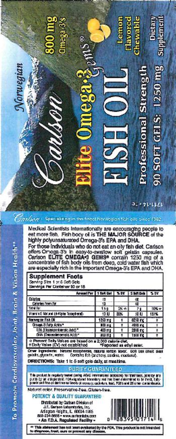Carlson Elite Omega-3 Gems Lemon Flavored Chewable - supplement
