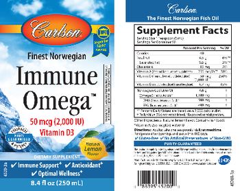 Carlson Finest Norwegian Immune Omega 50 mcg (2,000 IU) Vitamin D3 Natural Lemon Flavor - supplement
