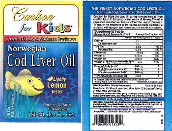 Carlson For Kids Norwegian Cod Liver Oil Lightly Lemon Taste! - supplement