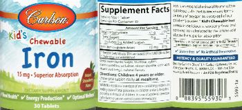 Carlson Kid's Chewable Iron 15 mg Natural Strawberry Flavor - supplement