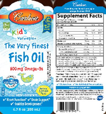 Carlson Kid's The Very Finest Fish Oil Natural Lemon Flavor - supplement
