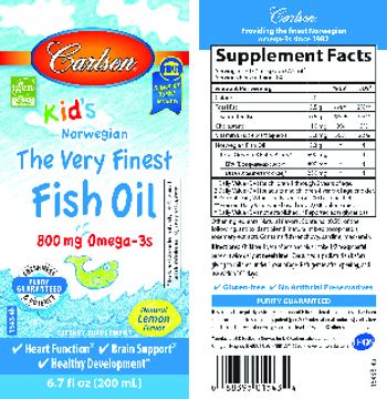 Carlson Kid's The Very Finest Fish Oil Natural Lemon Flavor - supplement