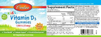Carlson Kid's Vitamin D3 Gummies 1,000 IU (25 mcg) Natural Fruit Flavors - supplement