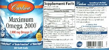 Carlson Maximum Omega 2000 2,000 mg Natural Lemon Flavor - supplement