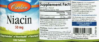 Carlson Niacin 50 mg - supplement