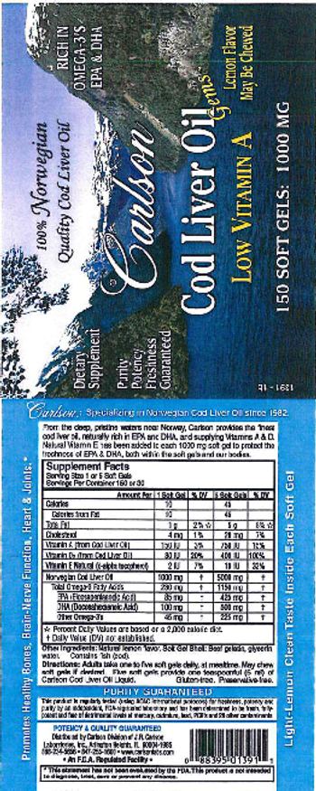 Carlson Norwegian Cod Liver Oil Gems Lemon Flavor - supplement