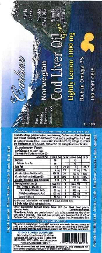 Carlson Norwegian Cod Liver Oil Gems Lightly Lemon 1000 mg - supplement