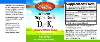 Carlson Super Daily D3+K2 50 mcg (2,000 IU) & 45 mcg - supplement