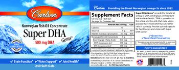 Carlson Super DHA Gems 500 mg DHA - supplement