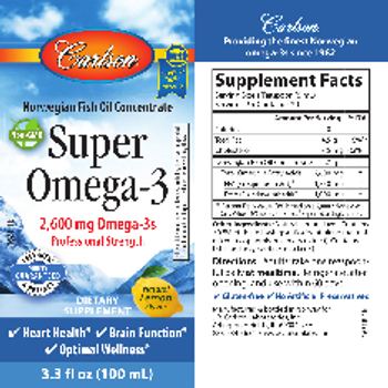 Carlson Super Omega-3 2,600 mg Natural Lemon Flavor - supplement
