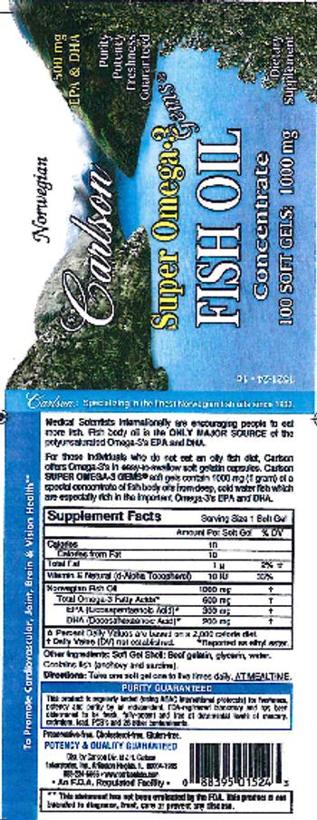 Carlson Super Omega-3 Fish Oil Concentrate Gems - supplement